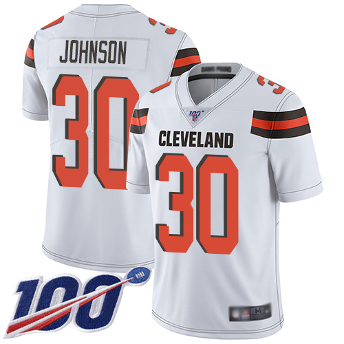 Cleveland Browns D Ernest Johnson Men White Limited Jersey #30 NFL Football Road 100th Season Vapor Untouchable